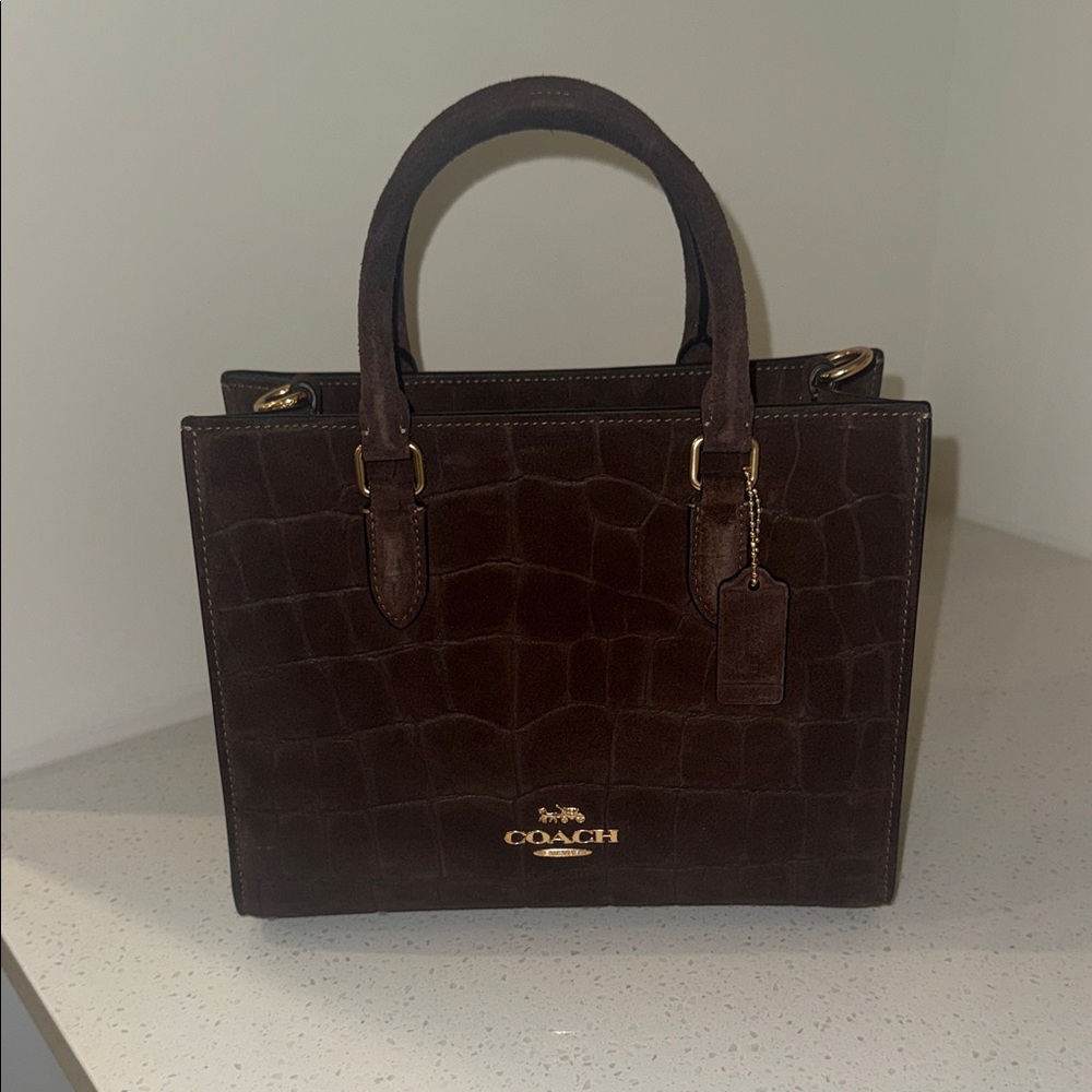 Coach Dark Brown Crocodile Embossed Maggie Tote